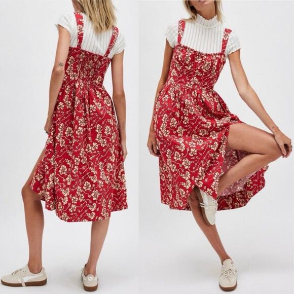 Free People Dresses & Skirts - Free People Laters Baby Floral Midi Dress in Red Size XS